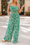 Dodobye Floral Print Smocked Cami Crop Top Wide Leg Long Pants Set