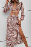 Dodobye Floral Print Tie-up Crop Top Slit Midi Skirt Suits