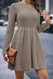 Dodobye Solid Color Shirring Long Sleeve Knitted Dress