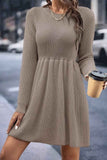 Dodobye Solid Color Shirring Long Sleeve Knitted Dress