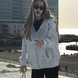 Dodobye Y2k Rhinestone Letter Print Women Long Sleeve Streetwear Hoodis Zipper Loose Oversized Sweatshirt Casual Joggers Sweatpants Suit