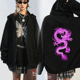 Dodobye Chinese Dragon Print Gothic Streetwear Long Sleeve Zip Up Hoodies Y2k Grunge Clothes Sweatshirt Fashion Punk Sport Coat Pullover