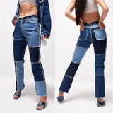 Dodobye 2021 New Fashion autumn Blue/Pink patchwork Jeans women High waist Hip hop straight Jeans ladies trousers female denim for woman