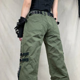 Dodobye y2k Grunge Green Zipper Jeans Bandage Low Waist Cargo Pants Gothic Punk Baggy Retro Kawaii Trousers Women Korean Sweatpants