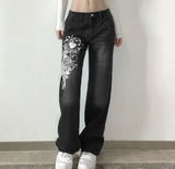 Dodobye Indie Aesthetics E-Girl Vintage Trousers for Women Low Waist Straight Pants Fit Pockets Fashion Harajuku Jeans Streetwear