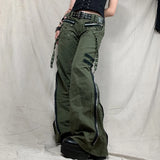 Dodobye y2k Grunge Green Zipper Jeans Bandage Low Waist Cargo Pants Gothic Punk Baggy Retro Kawaii Trousers Women Korean Sweatpants