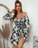 Dodobye Women Dress Elegant Square Collar Floral A-line Long Sleeve Dress Summer 2024 Printing Short Dress Petal Sleeve Boho Dress