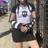 Dodobye Punk Style T-shirt y2k Gothic Contrast Baby Tee with Detachable Reversible Arm Warmers Harajuku Grunge Crop Top Women