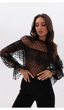 Dodobye Sexy Lace Sleeve Black round Dot Tube Top Sheer Top