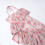 Dodobye   Irregular Ruffled Breast Wrap Strap Dress Women's  Spring Summer Midi Flower Halterneck  Boho Dress Beach Dress Sundress  Fairy Dress