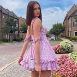 Dodobye  Forefair Floral Print Corset Spaghetti Strap Dresses Women Sexy Backless Spring Summer Ruffle Casual Vintage Mini Dress  Summer Fairy Dress