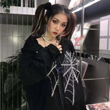 Dodobye 2024 Women Y2k Zipper Hoodeds Sweater Women Hot Diamond Cardigan Rhinestone Spider Web Loose Jacket Korean Goth Harajuku Coats