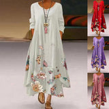 Dodobye  Women Summer Floral Printed Dress Spring Autumn Casual Loose Irregular V-Neck Long Sleeve Dress Elegant Party Big Hem Maxi Dress