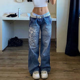 Dodobye Indie Aesthetics E-Girl Vintage Trousers for Women Low Waist Straight Pants Fit Pockets Fashion Harajuku Jeans Streetwear