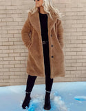 Dodobye Long Sleeve Solid Color Temperament Trend Button Woolen Coat