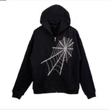 Dodobye 2024 Women Y2k Zipper Hoodeds Sweater Women Hot Diamond Cardigan Rhinestone Spider Web Loose Jacket Korean Goth Harajuku Coats