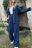 Dodobye Lapel Long Sleeve Shirt Long Pants Two-Piece Set