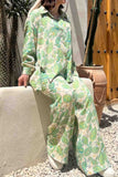 Dodobye Leaf Printed Button Long Sleeve Long Pants Set