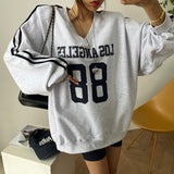 christmas outfit Dodobye Letter Print Piping V-Neck Oversized Sweatshirt