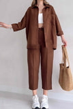 Dodobye Long Sleeve Solid Color Shirt Long Pants Set