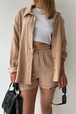 Dodobye Long Sleeve Solid Color Shirt Shorts Set