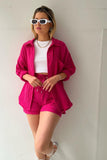 Dodobye Long Sleeve Solid Color Shirt Shorts Set