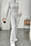 Dodobye Mock Neck Ribbed Knit Crop Top Wide Leg Long Pants Set