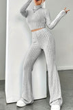 Dodobye Mock Neck Ribbed Knit Crop Top Wide Leg Long Pants Set