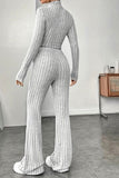 Dodobye Mock Neck Ribbed Knit Crop Top Wide Leg Long Pants Set