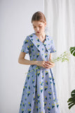 Dodobye Blue Tulip Retro Lapel Short-Sleeved Dress