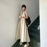 Dodobye-Romantic French style Cold Feeling Japan fashion Sleeveless Apricot Dress 2024 New Women Summer Temperament Sling Long Skirt