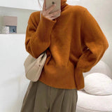 fall brunch outfit Japanese Style Retro Pile Turtleneck Sweater Women's Loose Lazy Niche Autumn and Winter Soft Glutinous Style Pullover Top