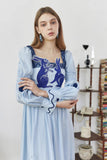 Dodobye Blue And White Rabbit Embroidery Polka Dot Square Collar Dress