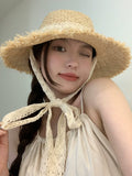 Dodobye Straw Hat Woven Lace Edge Japanese Beach Sun Hat