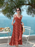 Dodobye-Lady Beach Red Floral Skirt V-neck Strap Dress Women's Summer Fancy Long Dress Seaside Holiday Beach Dress