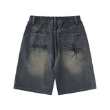 Dodobye 90S Streetwear Dark Washed Old Hand-Painted Spider Letter Denim Shorts Men'S And Women'S Same Fashion Brand Loose Wide-Leg Shorts