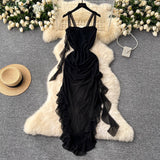 prom dresses Dress Women's Three-Dimensional Flower Ruffled Irregular Strap Printed Holiday Dress