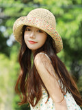 Dodobye Straw Hat Sunshade Girls' Summer Beach Cut Out Big Brim