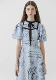 Dodobye Blue Pompeii Hand-Painted Bow Short-Sleeved Dress