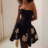 birthday outfits Popular Women's French Hepburn Style Tube Top Pettiskirt Black Flower Bandage Dress New