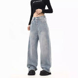 Dodobye 90s streetwear All-Match Sports Style High-Grade Straight Jeans Men's and Women's American-Style Three-Bar Design Street Vibe Mop Pants