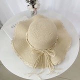 Dodobye Sweet Wavy Straw Hat Female K-style Big Brim Summer Seaside Travel Sun Protection Sun Hat Casual All-Match Hat