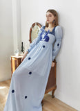 Dodobye Blue And White Rabbit Embroidery Polka Dot Square Collar Dress