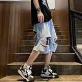 90s streetwear Summer Fashion Brand Thin Knee Ripped Jeans Men's American-Style Loose Straight Wide-Leg Pants Trendy Shorts