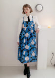 Dodobye Blue Cat And Vase Print Suspender Dress