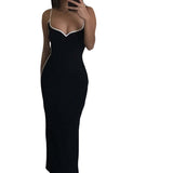 prom dresses Summer Women's Contrast Color Sling Sexy Backless Sheath Slim Fit Dress Women