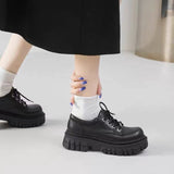 Platform Leather Shoes Summer Black American Mary Jane Shoes Women's Lace-up JK Hot Girl Platform Shoes British Style