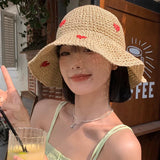 Dodobye Straw Hat Flower Female Summer Japanese Fresh Bucket Hat