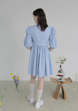 Dodobye Blue Butterfly Plate Button Short-Sleeved Dress