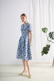 Dodobye Blue Tulip Retro Lapel Short-Sleeved Dress